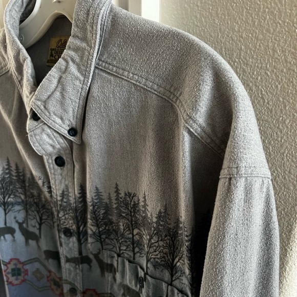 Mens Large Vintage Cabelas Deerskin Chamois Button Down Shirt Aztec Deer Print - Picture 6 of 11